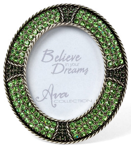 Peridot Green Oval Frame by Ava Collection - Peridot Green Frame with Gems (Holds 1.75" x 2.25" Photo)