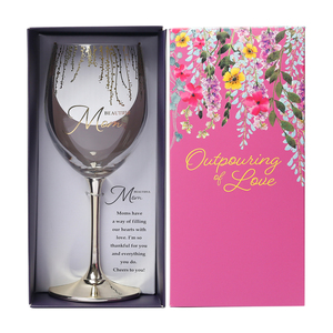 Mom  by Outpouring of Love - Gift Boxed 19 oz Crystal Wine Glass