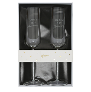 25th Anniversary  by Outpouring of Love -  Gift Boxed 7 oz Glass Toasting Flute Set