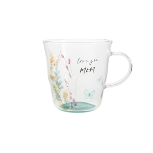 Love You Mom by Meadows of Joy - 13.5 oz Glass Cup 