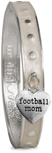 Football Mom by Mom Love - White Enamel Bangle Bracelet with Heart Charm