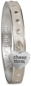 Cheer Mom by Mom Love - White Enamel Bangle Bracelet with Heart Charm