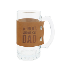Greatest Dad by Man Made - 16 oz Glass Stein with PU Leather Wrap