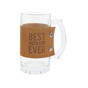 Husband by Man Made - 16 oz Glass Stein with PU Leather Wrap