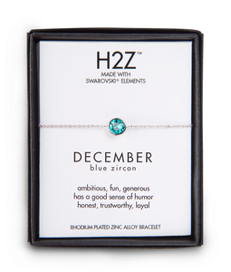 Liza Birthstone December Blue Zircon by H2Z Made with Swarovski Elements - 6.5"-7.625" Crystal Bracelet made from Austrian Crystals