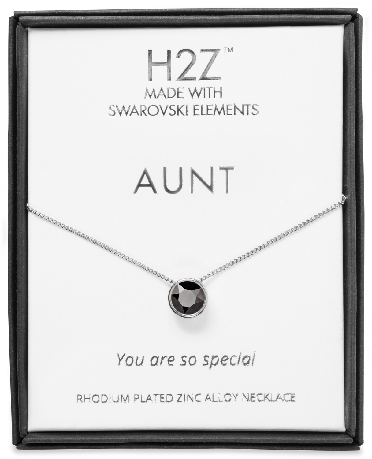 Aunt Jet  by H2Z Made with Swarovski Elements - Aunt Jet  - 16"-17.5" Rhodium Necklace