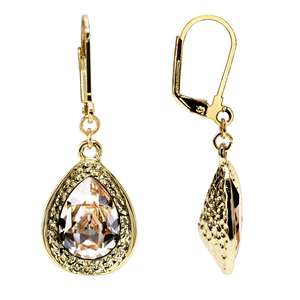 Light Silk Teardrop by H2Z Made with Swarovski Elements - 18K Gold Plated Austrian Crystal Dangle Earring