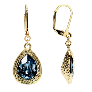 Denim Blue Teardrop by H2Z Made with Swarovski Elements - 18K Gold Plated Austrian Crystal Dangle Earring