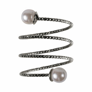 2 Coil Pearls by H2Z Spiral Rings - Rhodium Spiral Adjustable Ring