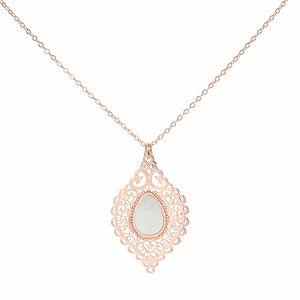 Rose Gold Lace Leaf by H2Z Filigree Jewelry - Mother of Pearl Necklace