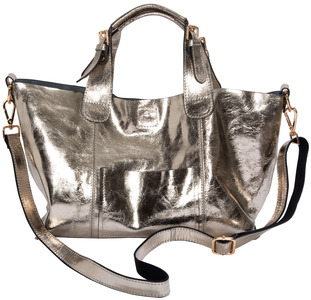 Anissa Pyrite by H2Z Metallic Leather Bag - 14" x 9.5" Metallic Leather Purse/Handbag
