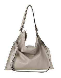 Lorin Gray by H2Z Laser Cut Handbags - Gray Studded Slouch Bag