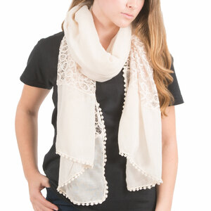 Cream by H2Z Scarves - 70" x 30" Lace Accent Scarf