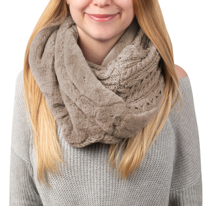 Soft Beige by H2Z Scarves -  Cable Knit & Faux Fur Infinity Scarf
