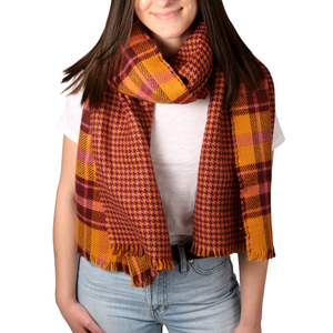 Apricot Sunset by H2Z Scarves - 74.5" x 25.5" Plaid Scarf