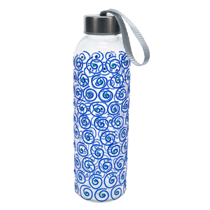 Blue Swirl by Sunny by Sue - 16.5 oz Hand Decorated Glass Water Bottle