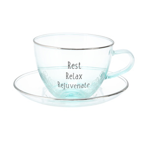 Relax by Faith Hope and Healing - 7 oz Glass Teacup and Saucer