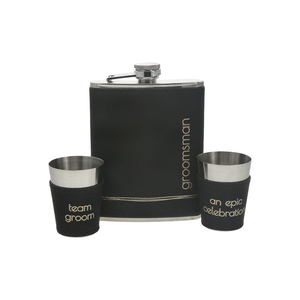 Groomsman by Love Grows - One 8 oz Flask & Two 1.5 oz Shot Glasses in a Gift Box