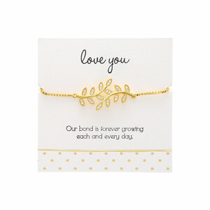 Love You - White Zircon Leaf by Love Grows - Gold Plated Adjustable Bracelet