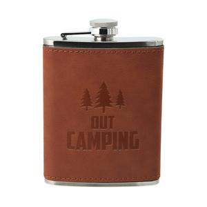 Out Camping by Man Out - PU Leather & Stainless Steel 8 oz Flask