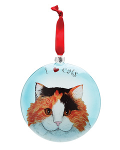 Tina - Long Hair Calico by Rescue Me Now - 5" Glass Christmas Ornament