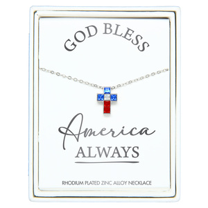 God Bless by Red, White, & Blue Crew - 16" - 18" Rhodium Plated Crystal  Necklace