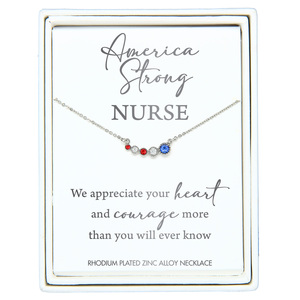 Nurse by Red, White, & Blue Crew - 16"-18" Rhodium Plated Crystal  Necklace