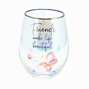Friends by Rosy Heart - 18 oz Stemless Wine Glass