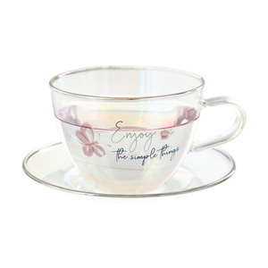 Enjoy by Rosy Heart - 7 oz Glass Teacup and Saucer