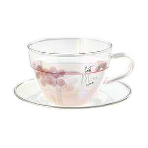 Mom by Rosy Heart - 7 oz Glass Teacup and Saucer