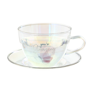 Amazing by Rosy Heart - 7 oz Glass Teacup and Saucer