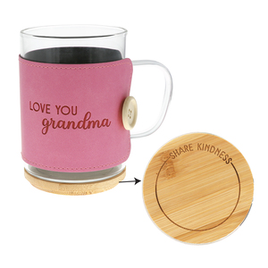 Grandma by Wrapped in Kindness - 16 oz Wrapped Glass Mug with Coaster Lid
