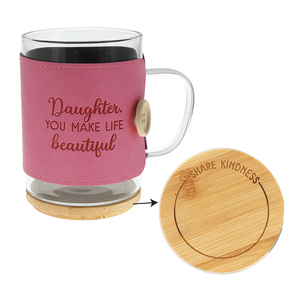 Daughter by Wrapped in Kindness - 16 oz Wrapped Glass Mug with Coaster Lid