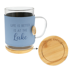Lake by Wrapped in Kindness - 16 oz Wrapped Glass Mug with Coaster Lid