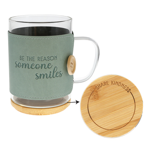 Smiles by Wrapped in Kindness - 16 oz Wrapped Glass Mug with Coaster Lid