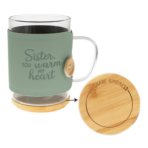 Sister by Wrapped in Kindness - 16 oz Wrapped Glass Mug with Coaster Lid