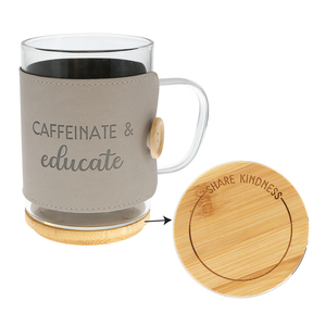 Educate by Wrapped in Kindness - 16 oz Wrapped Glass Mug with Coaster Lid