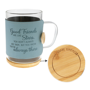 Good Friends by Wrapped in Kindness - 16 oz Wrapped Glass Mug with Coaster Lid