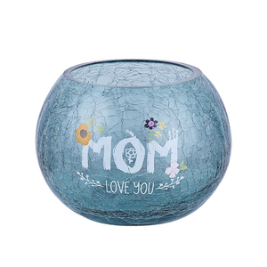 Mom by Love You More - 5" Crackled Glass Votive Holder