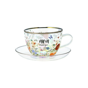 Mom by Bunches of Love - 7 oz Glass Teacup and Saucer
