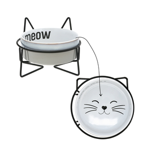 Meow by We Pets - 13 oz Ceramic Pet Bowl with Metal Stand