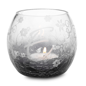 E Glass Candle Holder with Tealight by Black Tie - 3.5" Crackled Glass