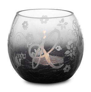 R Glass Candle Holder with Tealight by Black Tie - 3.5" Crackled Glass