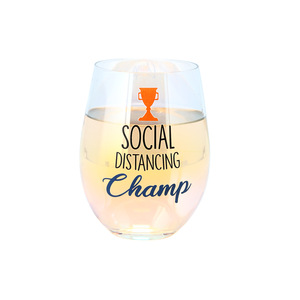 Social Distancing Champ by Essentially Yours - 18 oz Stemless Wine Glass