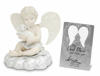 May God Bless and Keep You by Little Things Mean A Lot - 3.5" Cherub Holding Lamb