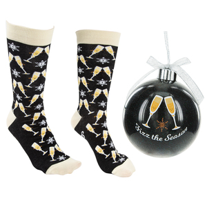 Fizz the Season by Late Night Last Call - 4" Ornament  with Unisex Holiday Socks