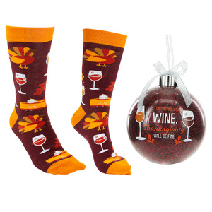 Thanksgiving by Late Night Last Call - 4" Ornament with Unisex Holiday Socks