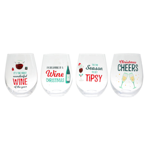 Holiday Wine Glasses by Late Night Last Call - 18 oz Stemless Wine Glasses
(Set of 4 )