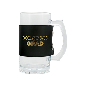 Grad by Happy Confetti to You - 16 oz Glass Stein with PU Leather Wrap