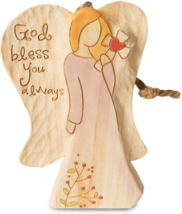 God Bless You by Heavenly Woods - 4.5" Angel Ornament Holding Cross
